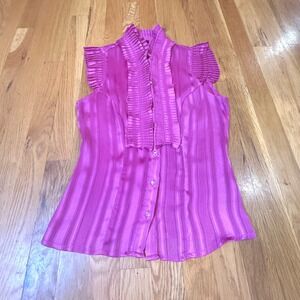 Sele Magenta Pink Ruffle Peplum Blouse Sleeveless Metallic Stripe Sz S